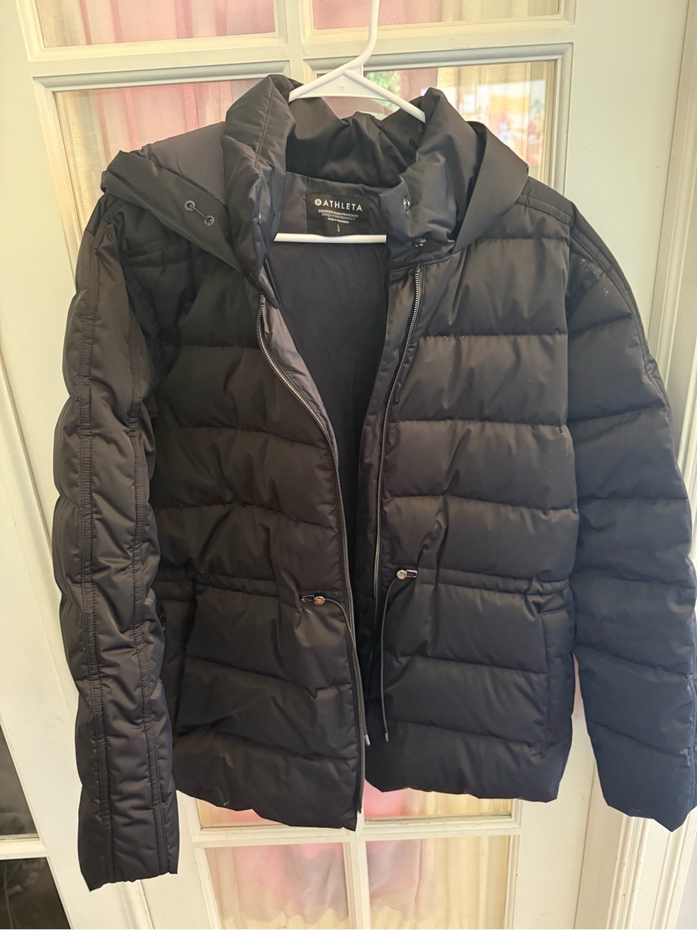 Athleta Black Quilted Hooded Puffer Jacket